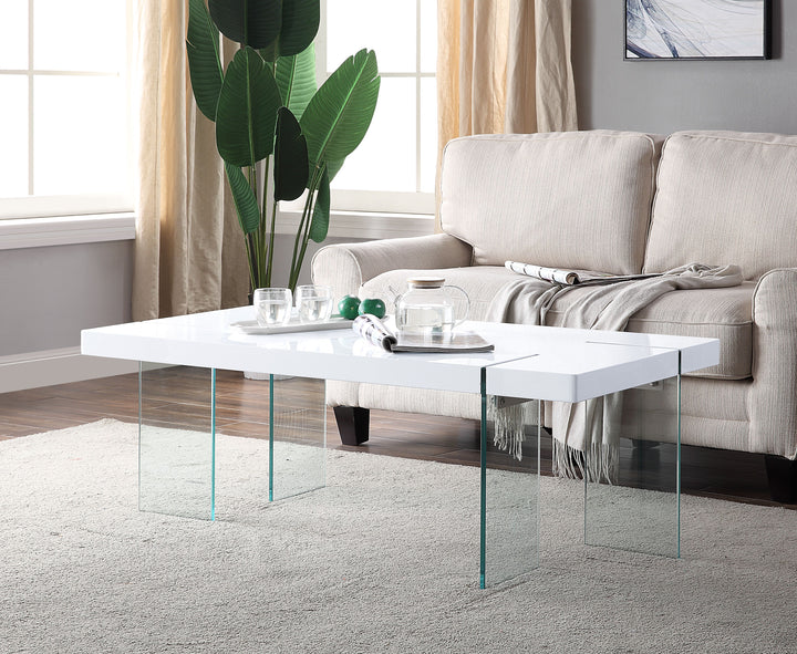 ACME Noland - Coffee Table, White High Gloss & Clear Glass (1Set/2Ctn)
