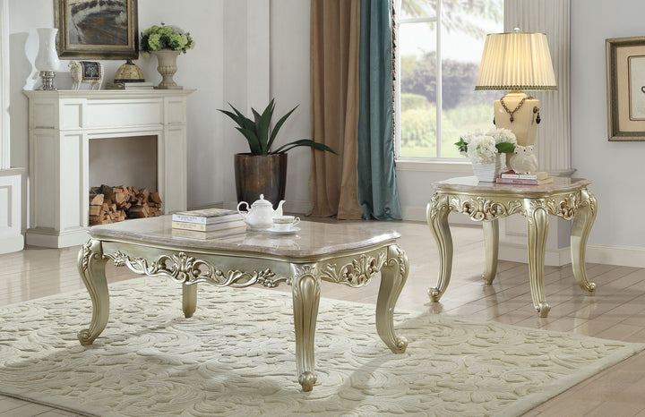 ACME Gorsedd Coffee Table w/Marble Top, Marble & Antique White