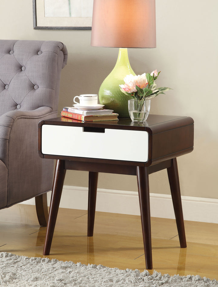 ACME Christa End Table (USB Charging Dock), Espresso & White