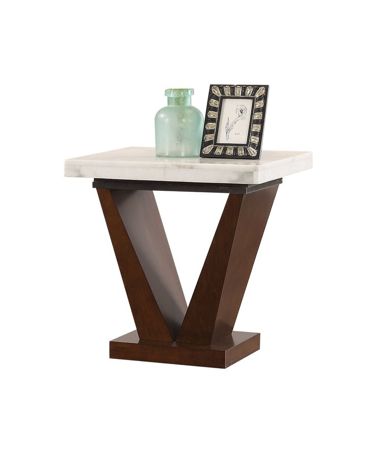 ACME Forbes End Table, White Marble & Walnut