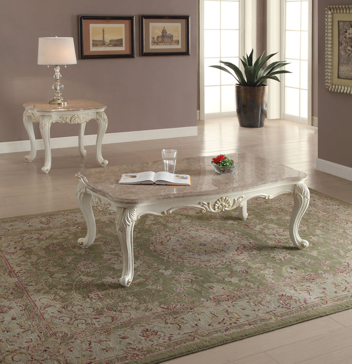 ACME Chantelle Coffee Table w/Marble Top, Marble & Pearl White