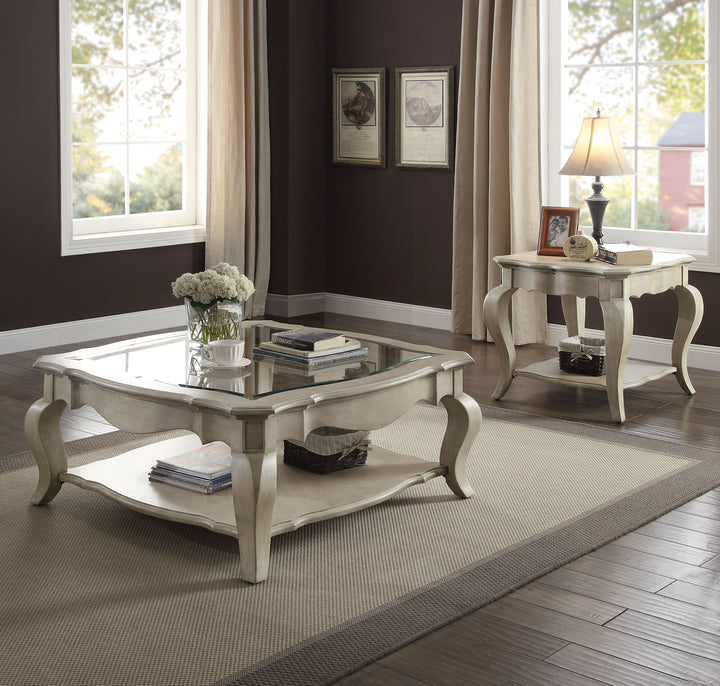 ACME Chelmsford Coffee Table, Antique Taupe & Clear Glass