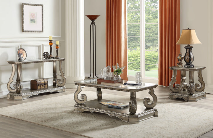 ACME Northville Coffee Table, Antique Silver & Clear Glass