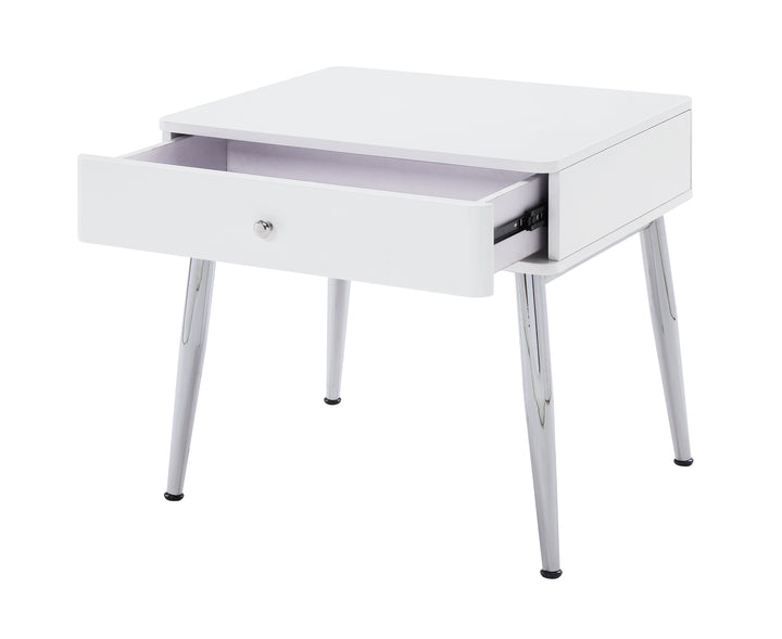 ACME Weizor End Table, White High Gloss & Chrome
