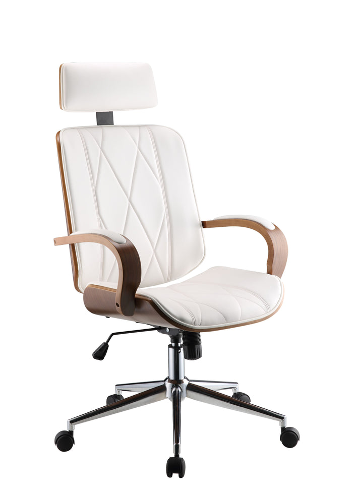 ACME Yoselin Office Chair, White PU & Walnut