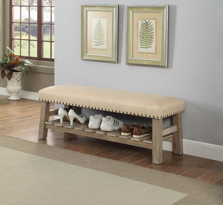 ACME Bigot Bench w/Storage, Fabric & Antique White