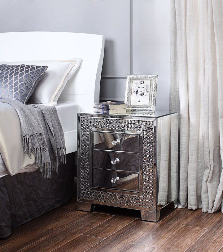 ACME Kachina Nightstand/End Table, Mirrored & Faux Gems