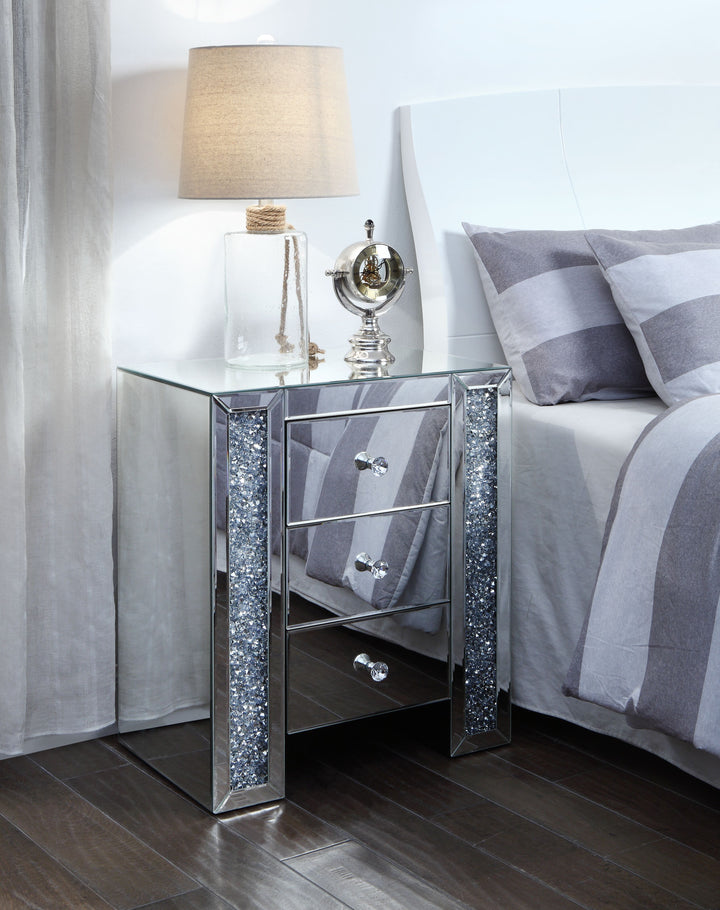 ACME Noralie Nightstand/End Table, Mirrored & Faux Diamonds
