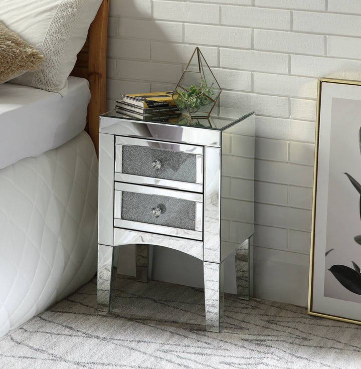 ACME Nowles Night Table, Mirrored & Faux Stones