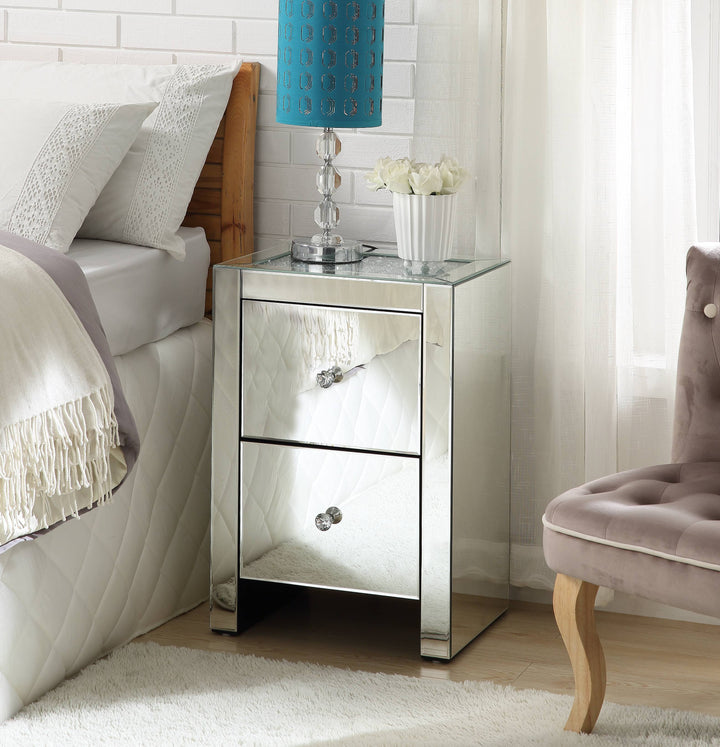 ACME Noralie Night Table, Mirrored & Faux Diamonds
