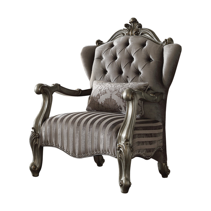 ACME Versailles Chair w/1 Pillow, Velvet & Antique Platinum