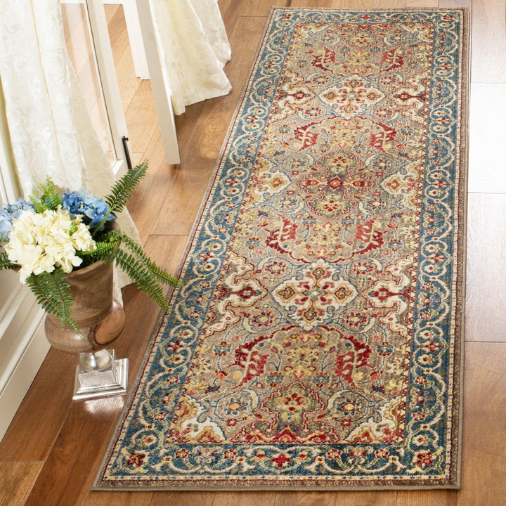 Safavieh Kashan Power Loomed Cotton Backing Rugs In Taupe / Blue
