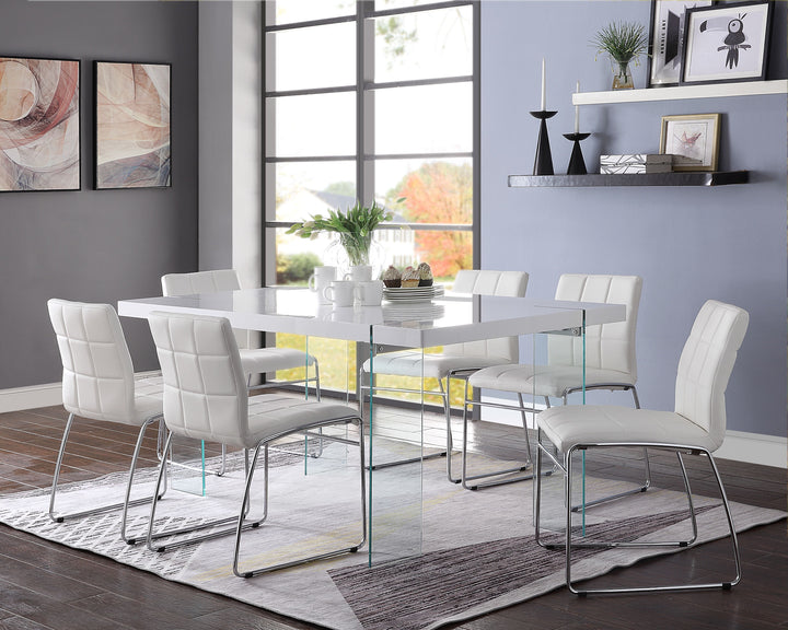 ACME Noland - Dining Table, White High Gloss & Clear Glass (1Set/2Ctn)