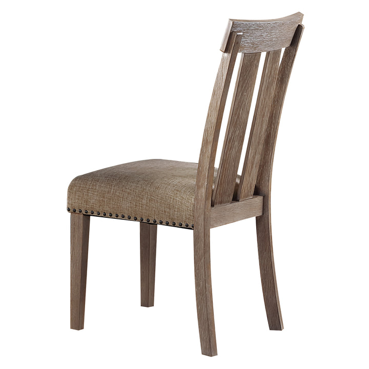ACME Nathaniel Side Chair, Slatted Back (Set-2), Fabric & Maple