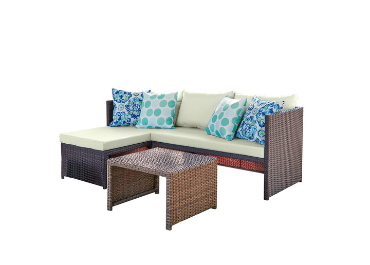 Manhattan Comfort Menton Patio 2-Seater and Lounge Chair with Coffee Table