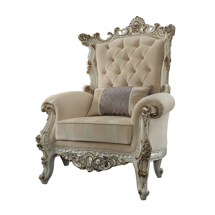 ACME Picardy II Accent Chair w/1 Pillow, Fabric & Antique Pearl
