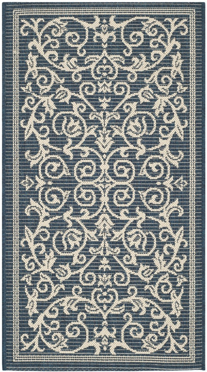 Safavieh Courtyard Power Loomed Latex Backing Rugs In Navy / Beige