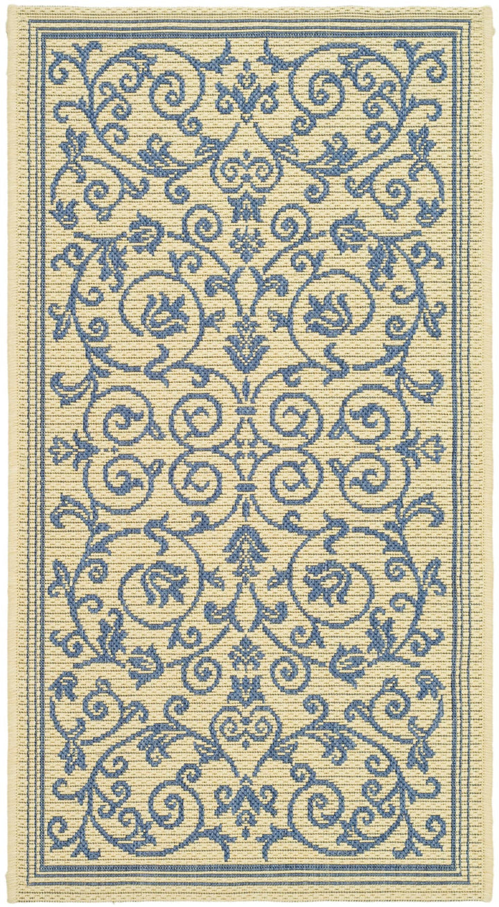 Safavieh Courtyard Power Loomed Latex Backing Rugs In Natural / Blue