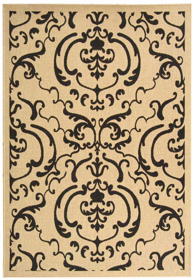 Safavieh Courtyard Power Loomed Latex Backing Rugs In Sand / Black