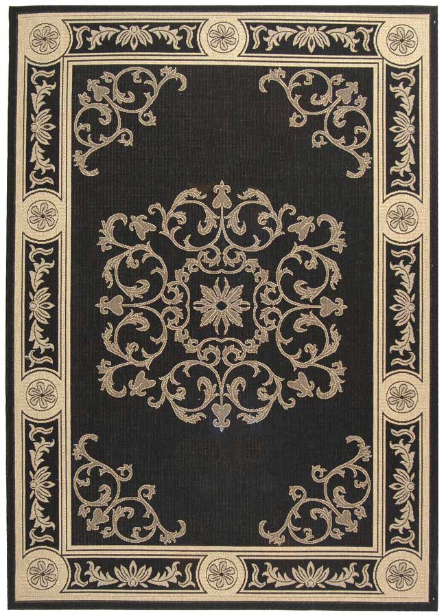 Safavieh Courtyard Power Loomed Latex Backing Rugs In Black / Sand