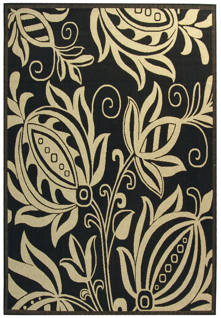 Safavieh Courtyard Power Loomed Latex Backing Rugs In Black / Sand