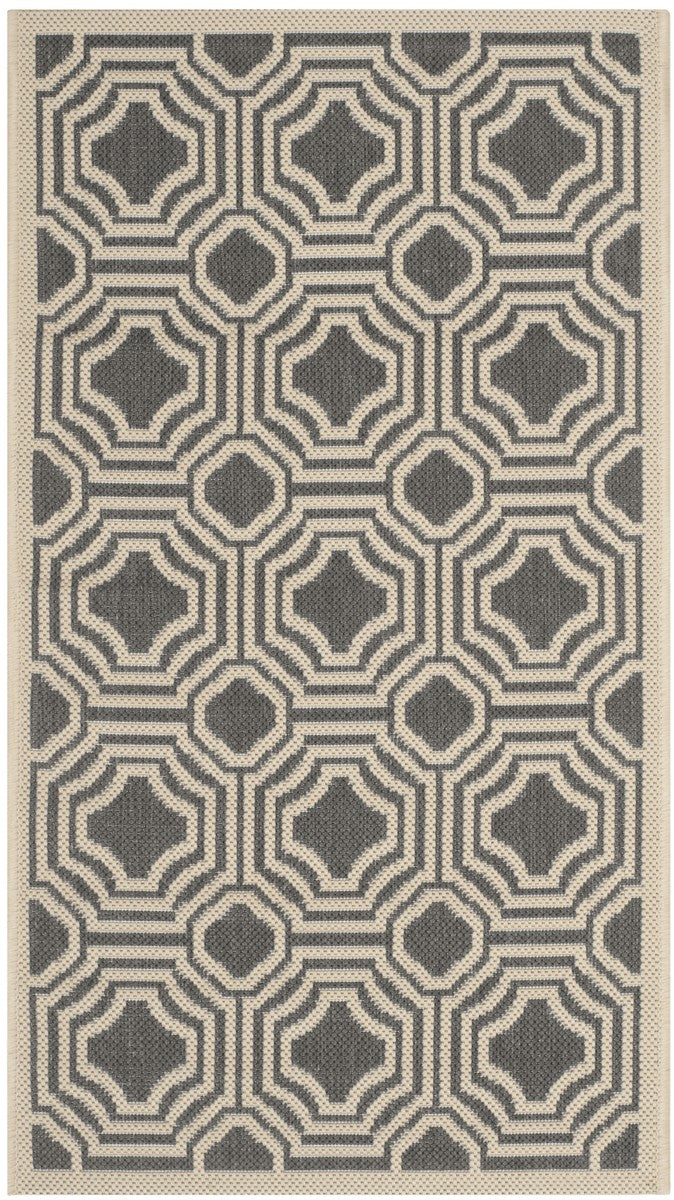 Safavieh Courtyard Power Loomed Latex Backing Rugs In Anthracite / Beige