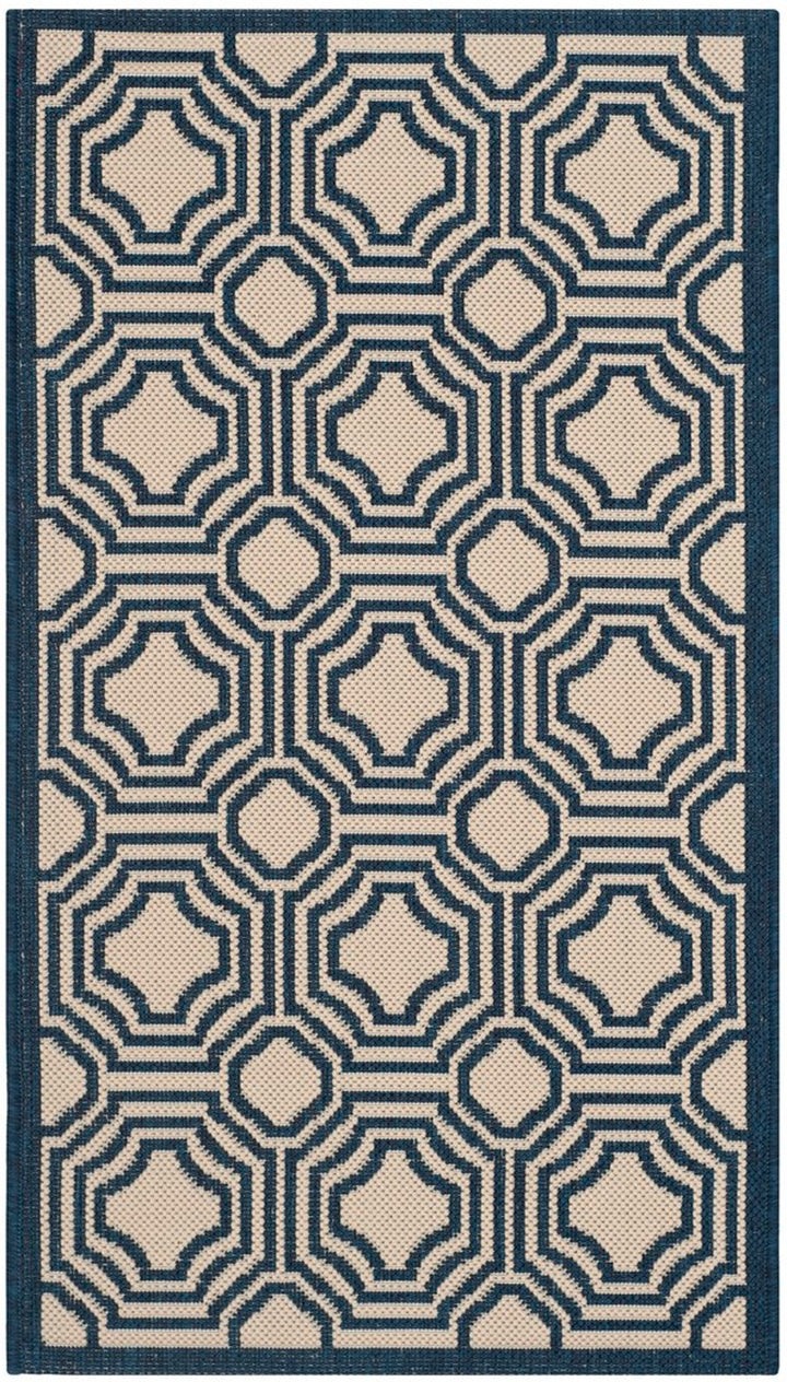 Safavieh Courtyard Power Loomed Latex Backing Rugs In Beige / Navy