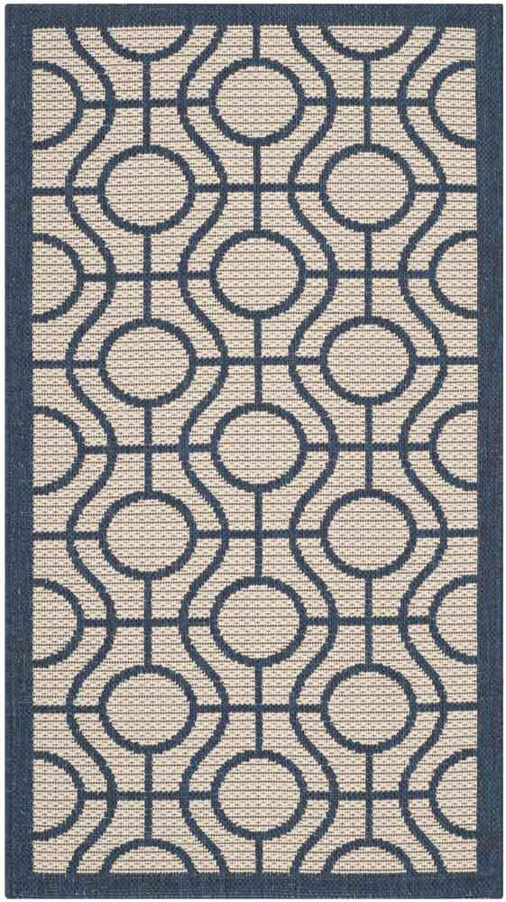 Safavieh Courtyard Power Loomed Latex Backing Rugs In Beige / Navy