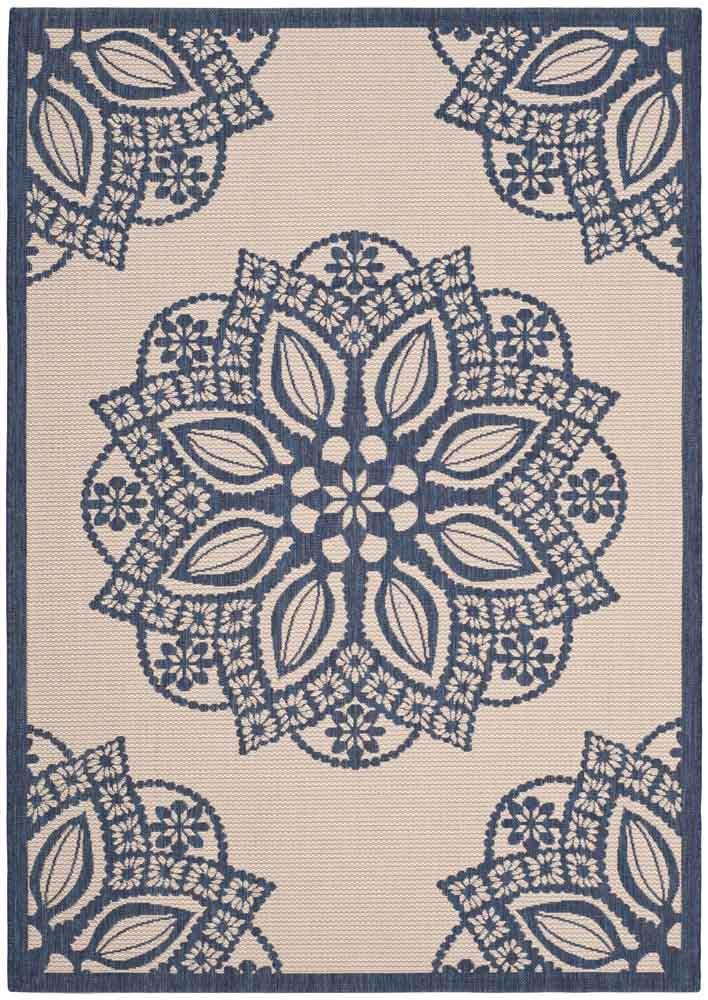 Safavieh Courtyard Power Loomed Latex Backing Rugs In Beige / Navy