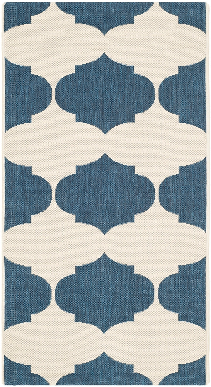 Safavieh Courtyard Power Loomed Latex Backing Rugs In Beige / Navy