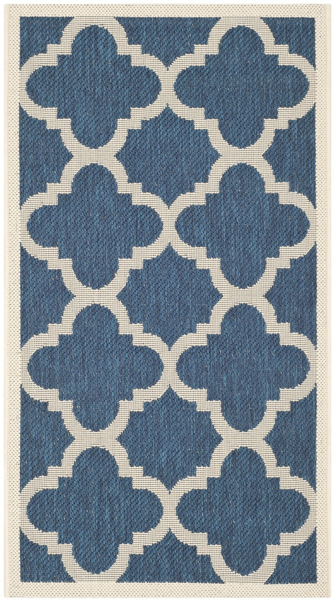 Safavieh Courtyard Power Loomed Latex Backing Rugs In Navy / Beige