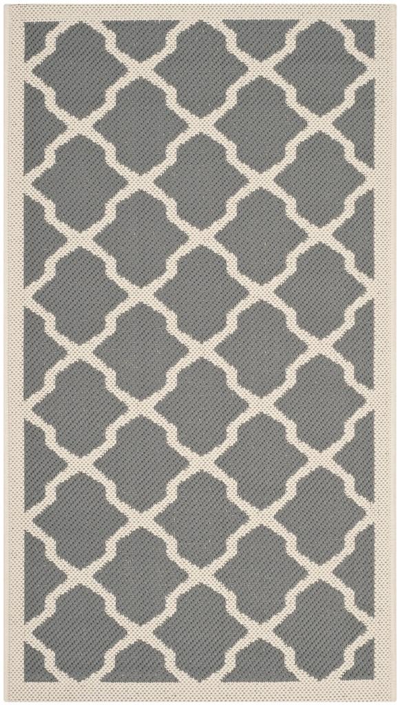 Safavieh Courtyard Power Loomed Latex Backing Rugs In Anthracite / Beige