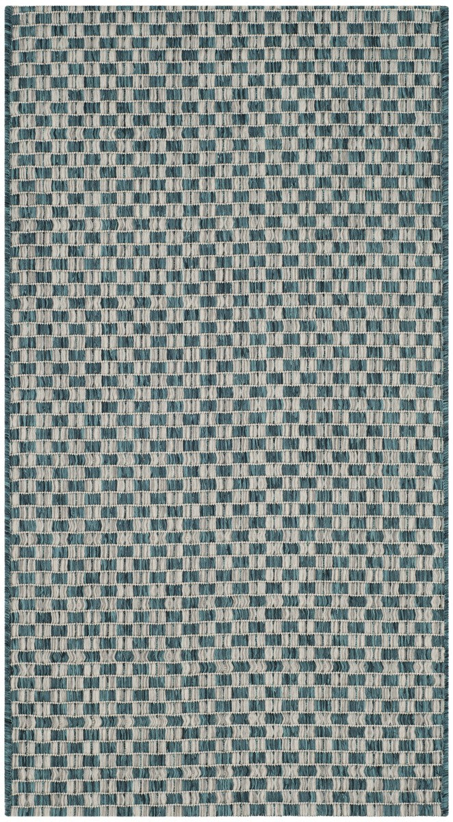 Safavieh Courtyard Power Loomed Latex Backing Rugs In Turquoise / Light Grey