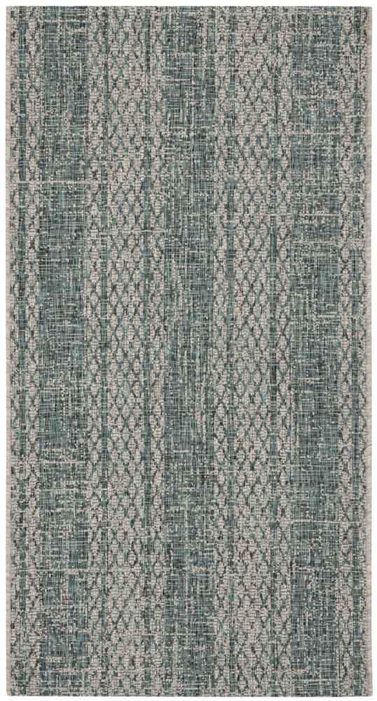 Safavieh Courtyard Power Loomed Latex Backing Rugs In Light Grey / Teal