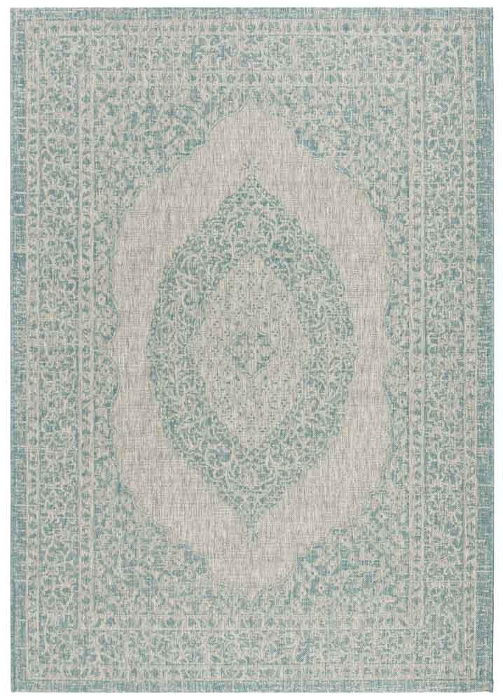 Safavieh Courtyard Power Loomed Latex Backing Rugs In Light Grey / Aqua