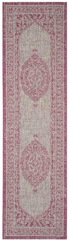 Safavieh Courtyard Power Loomed Latex Backing Rugs In Light Grey / Fuchsia