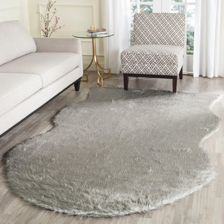 Safavieh Faux Sheep Skin Plush Power Loomed Rugs In Dark Grey