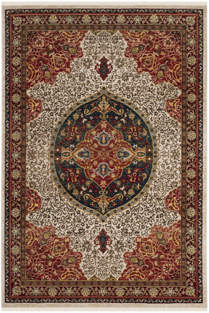 Safavieh Kashan Power Loomed Cotton Backing Rugs In Ivory / Red