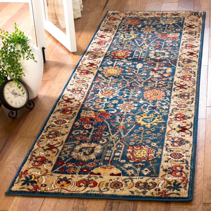 Safavieh Kashan Power Loomed Cotton Backing Rugs In Blue / Tan