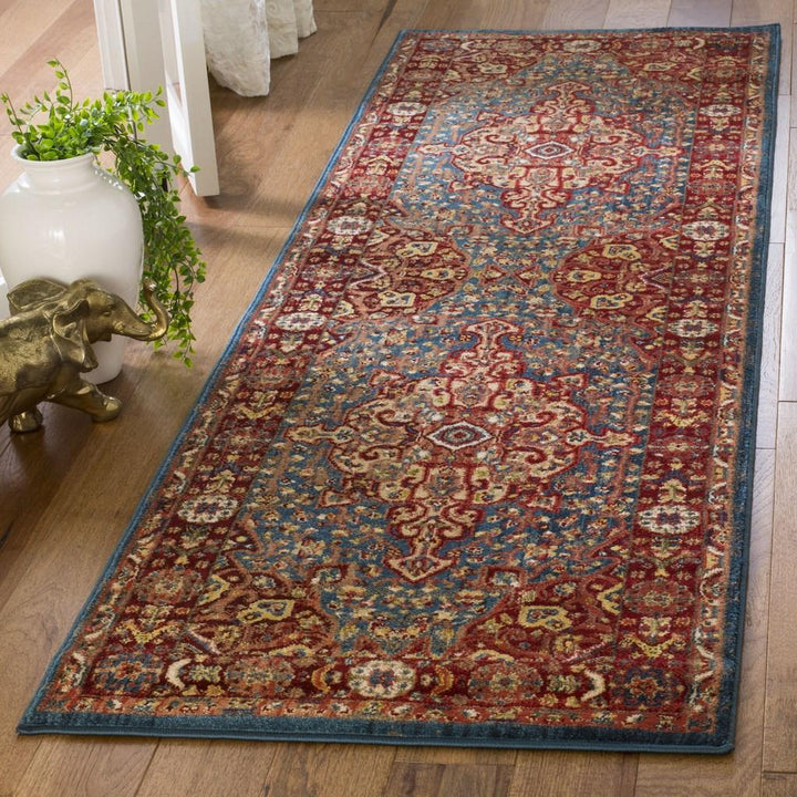 Safavieh Kashan Power Loomed Cotton Backing Rugs In Blue / Red