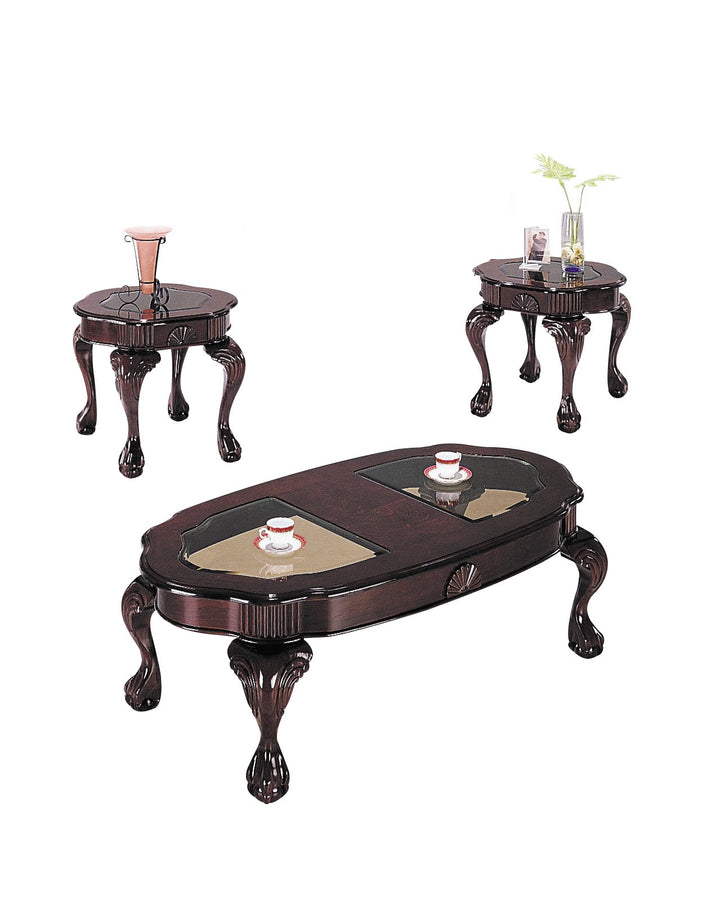 ACME Canebury 3Pc Pack Coffee/End Table Set, Cherry & Glass