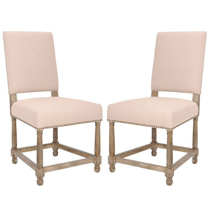 Safavieh Faxon 20''H Linen Side Chairs (Set Of 2) - Nickel Nail Heads