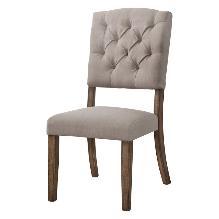 ACME Bernard Side Chair (Set-2), Cream Linen & Weathered Oak