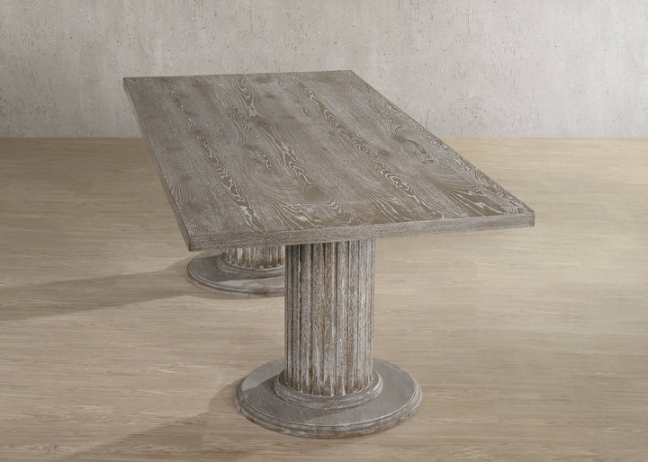 ACME Gabrian Dining Table w/Double Pedestal, Reclaimed Gray