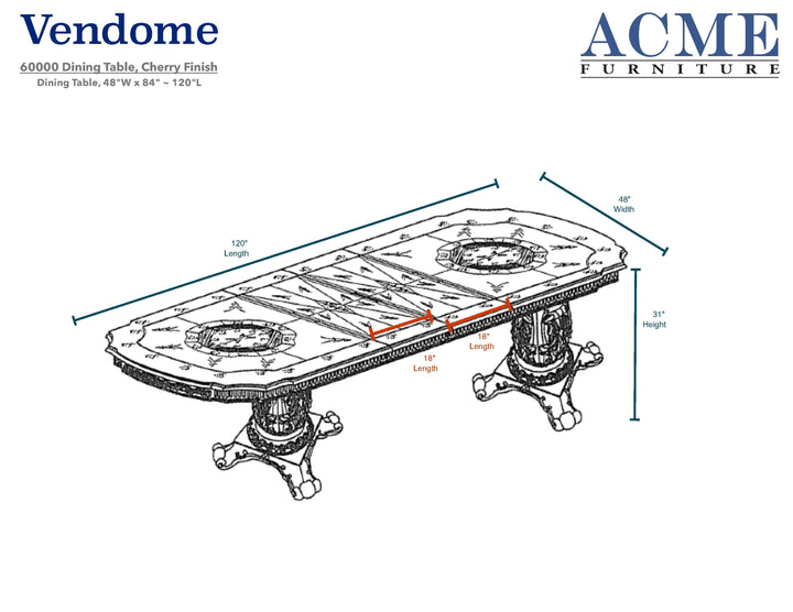 ACME Vendome Dining Table w/Double Pedestal