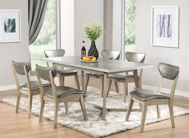ACME Rosetta Dining Table, Faux Marble & White Washed