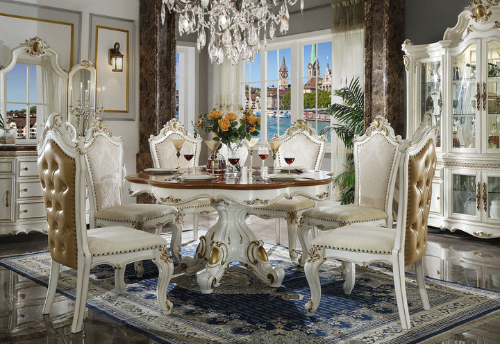 ACME Picardy Dining Table w/Single Pedestal, Antique Pearl & Cherry Oak (1Set/2Ctn)