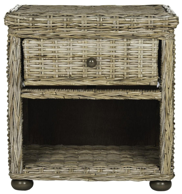 Safavieh Lagos Natural Grey Wicker Nightstand With Drawer And 8"H Storage