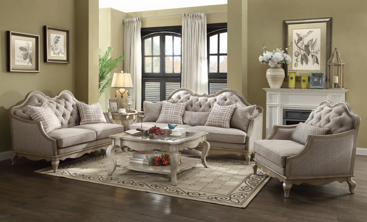 ACME Chelmsford Loveseat w/2 Pillows, Beige Fabric & Antique Taupe